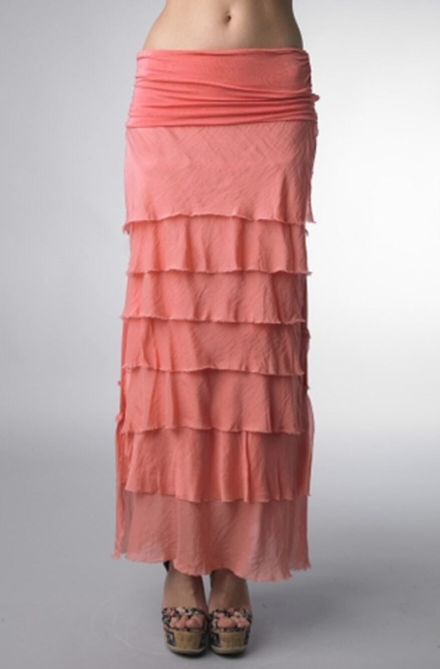 NEW Italian Silk Ruffle Layered Long Maxi Skirt or Tube Dress One Size - Coral